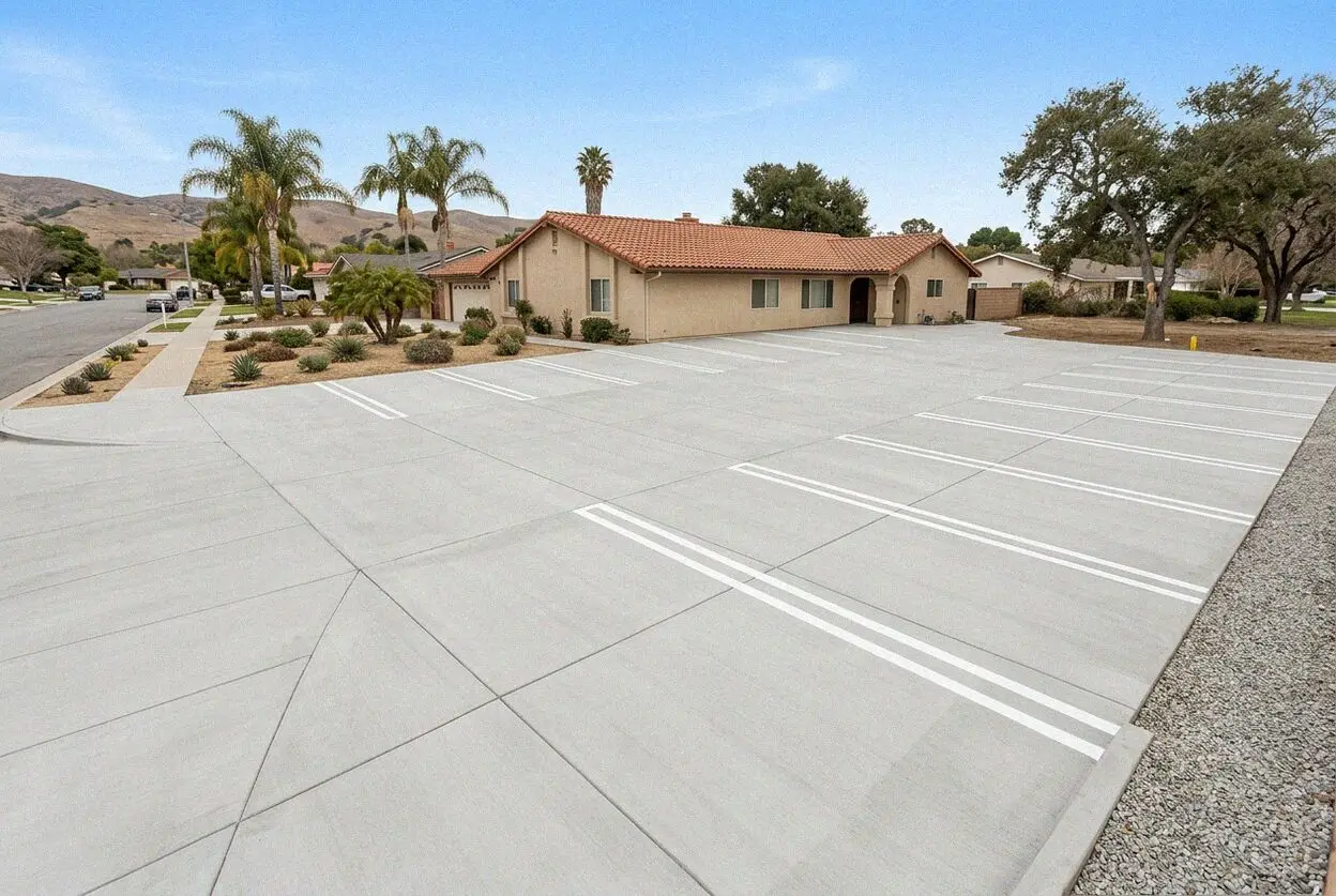 Concrete parking bays at a business on Harbor Boulevard, Fullerton